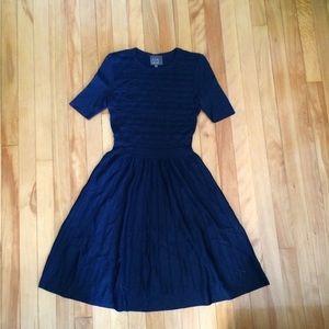 Leo & Sage Navy Rayon Crew Neck A-Line Dress